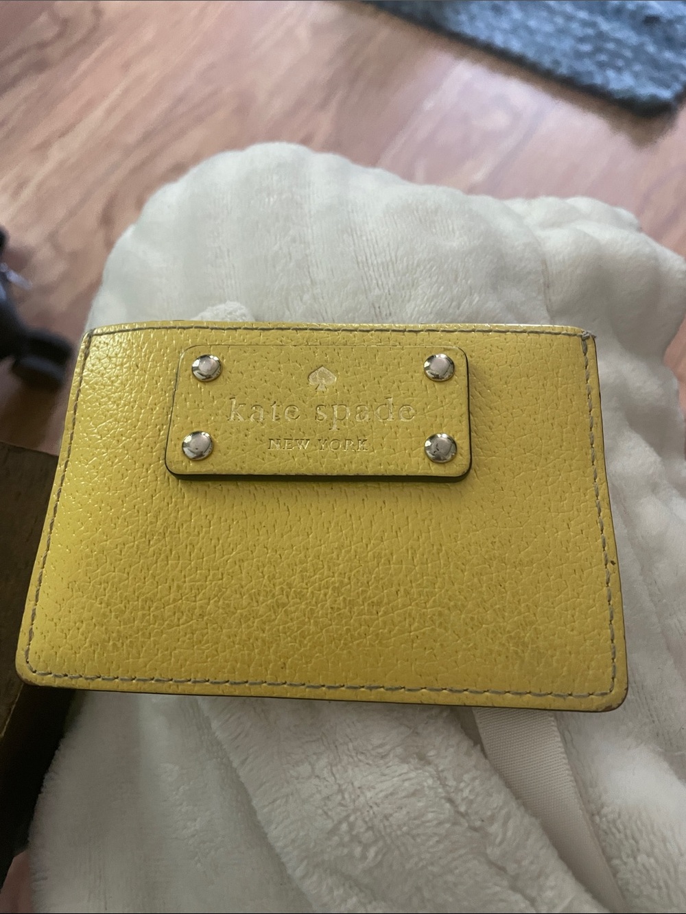 kate spade Yellow Pebbled Leather Card & Key Holder with Logo Plate